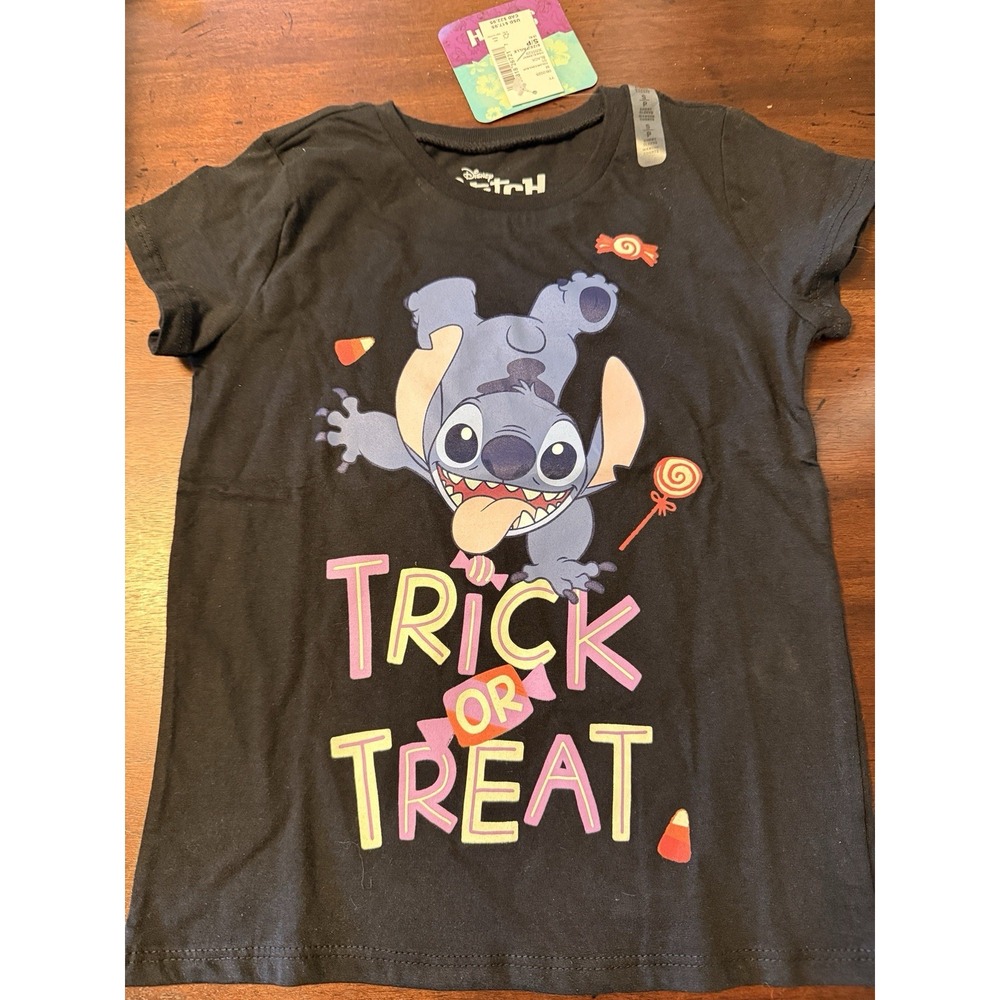 Disney Lilo & Stitch Halloween Black Short Sleeve T-Shirt Top Girls Small (5/6)